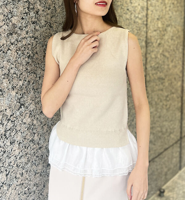 Rouge vif「【一部店舗限定】チュールコンビノースリーブプルオーバー」|ニット・セーター|