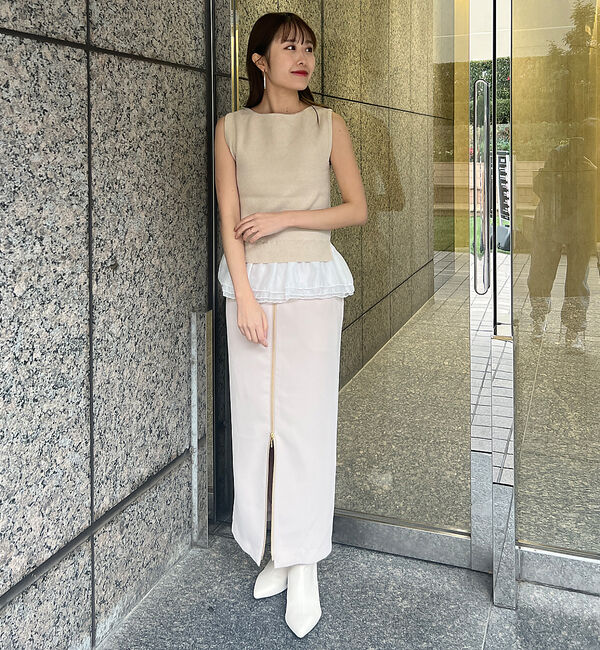 Rouge vif「【一部店舗限定】チュールコンビノースリーブプルオーバー」|ニット・セーター|