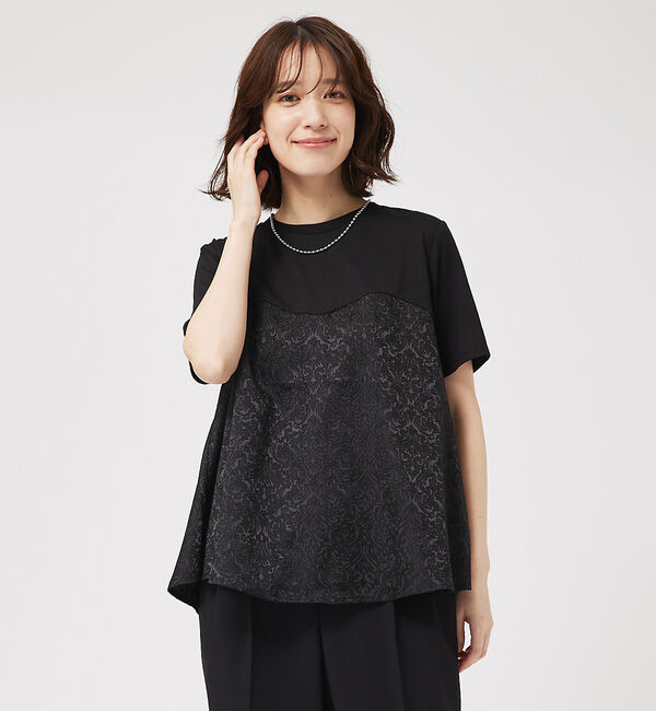 abahouse mavie「ジャガードコンビプルオーバー」|Tシャツ・カットソー|ブラック