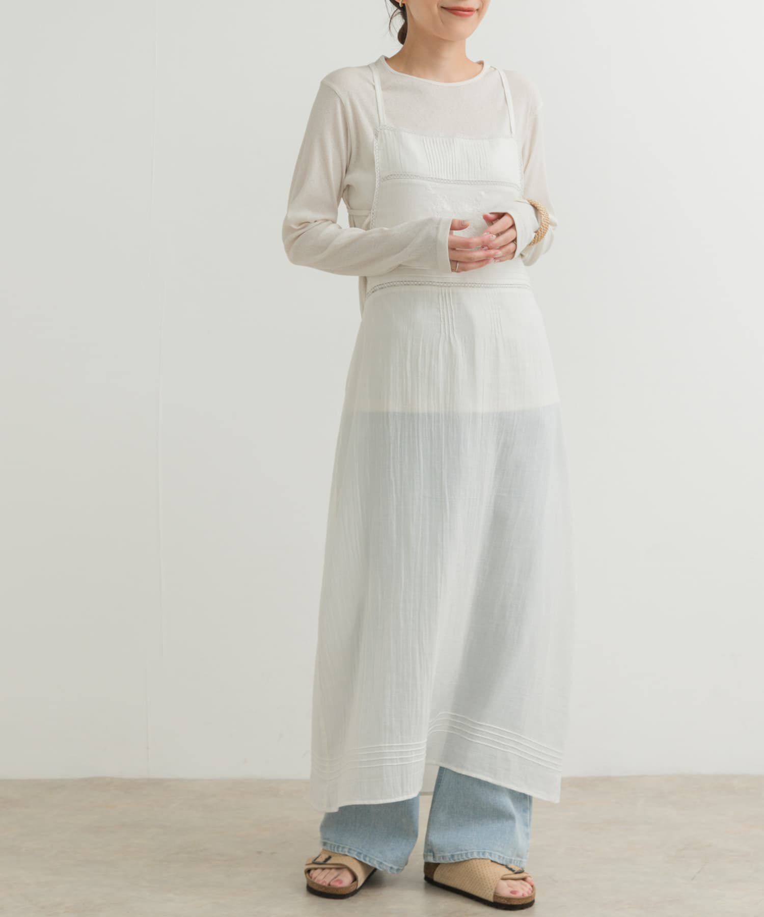 URBAN RESEARCH DOORS「『別注』olu&rsquo;ment&times;DOORS　コットンモス刺繍ワンピース」|ワンピース|