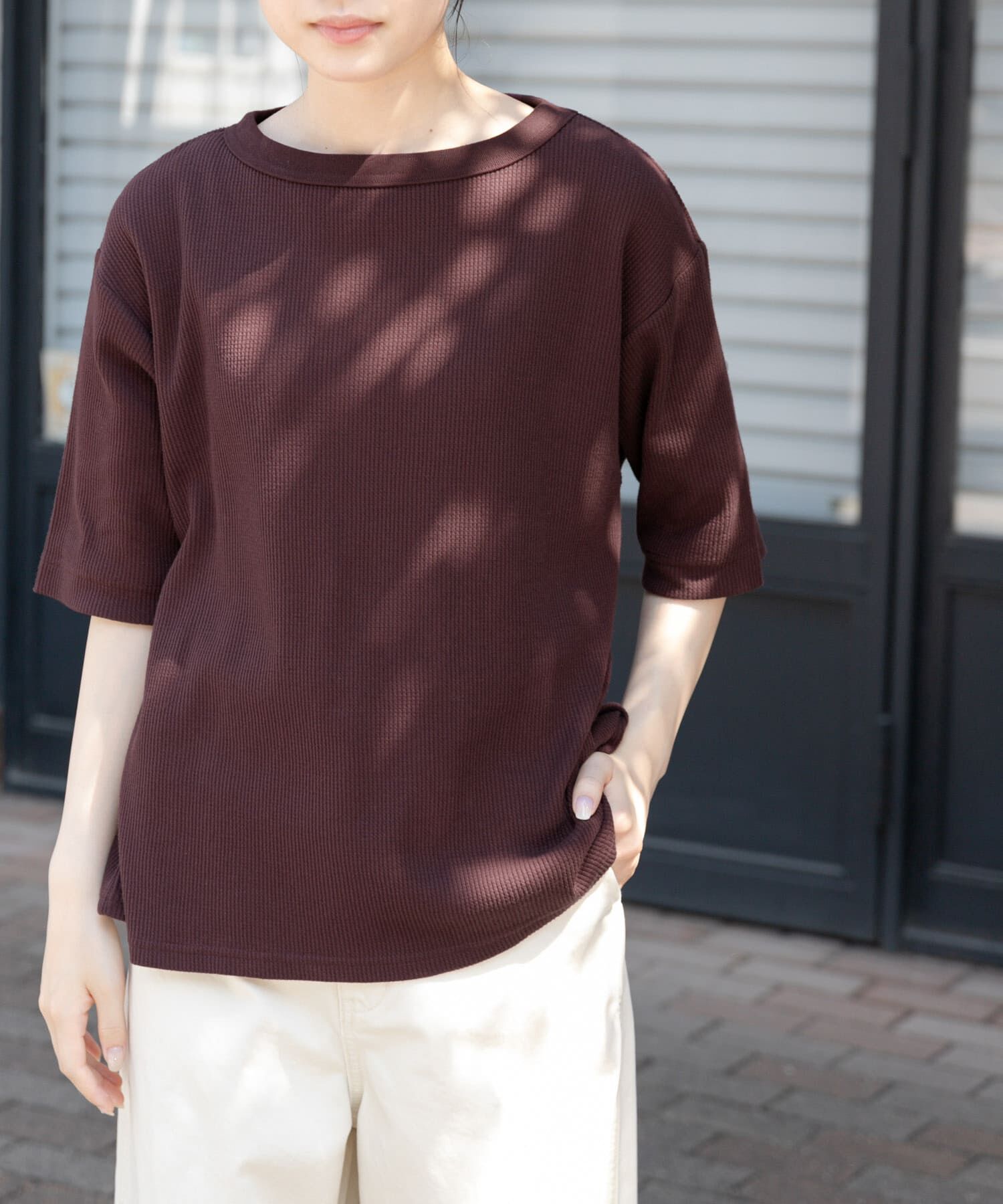 URBAN RESEARCH DOORS「FORK&SPOON　ミニワッフル5分袖Tシャツ」|Tシャツ・カットソー|