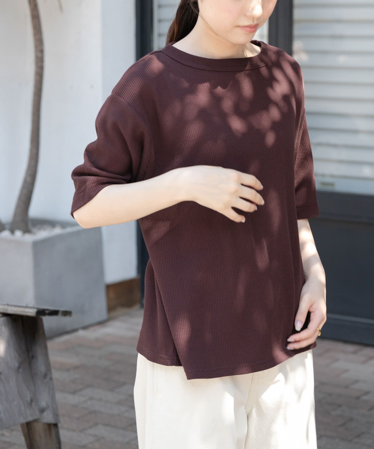 URBAN RESEARCH DOORS「FORK&SPOON　ミニワッフル5分袖Tシャツ」|Tシャツ・カットソー|