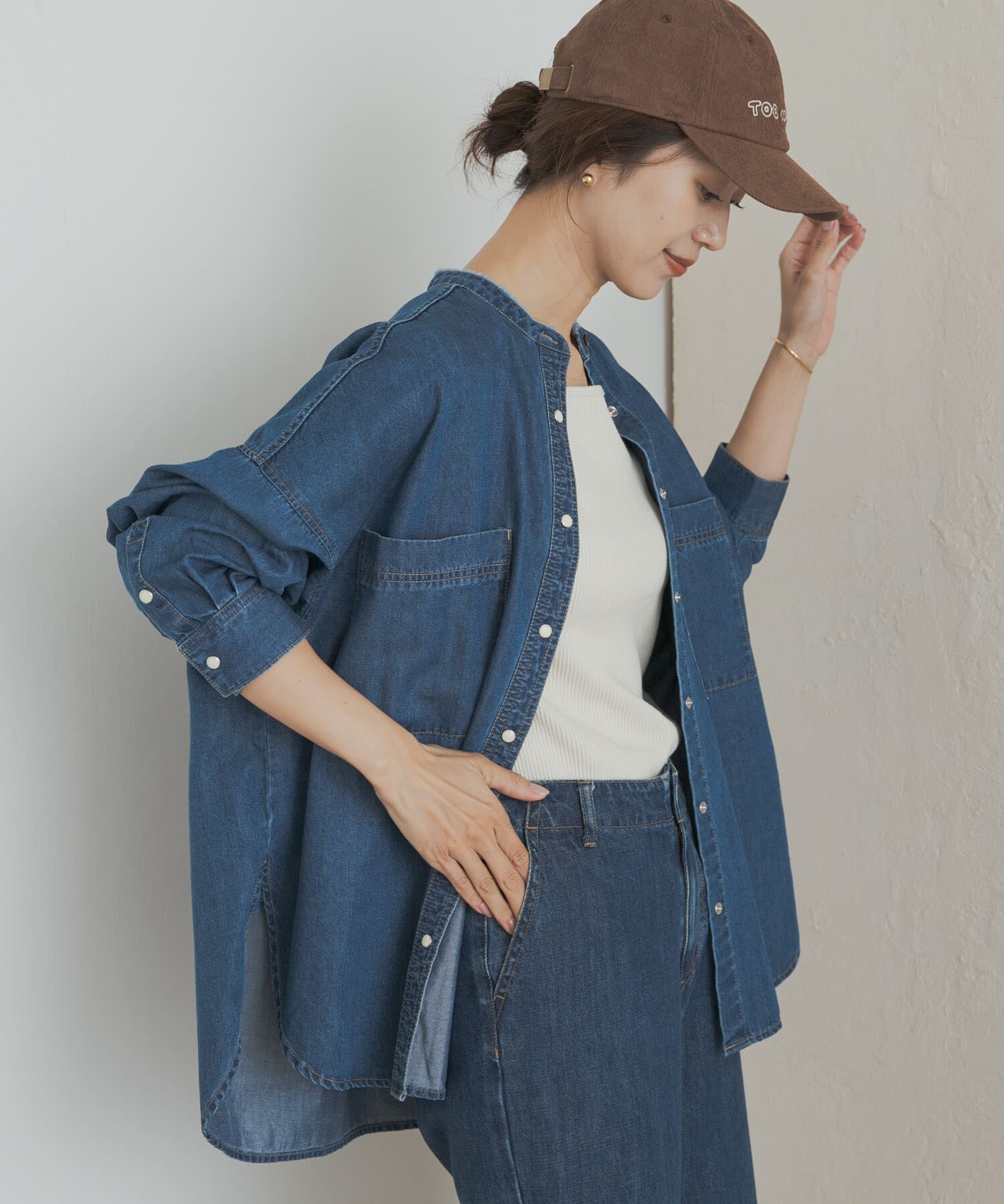URBAN RESEARCH DOORS「デニムバンドカラーシャツ」|シャツ・ブラウス|