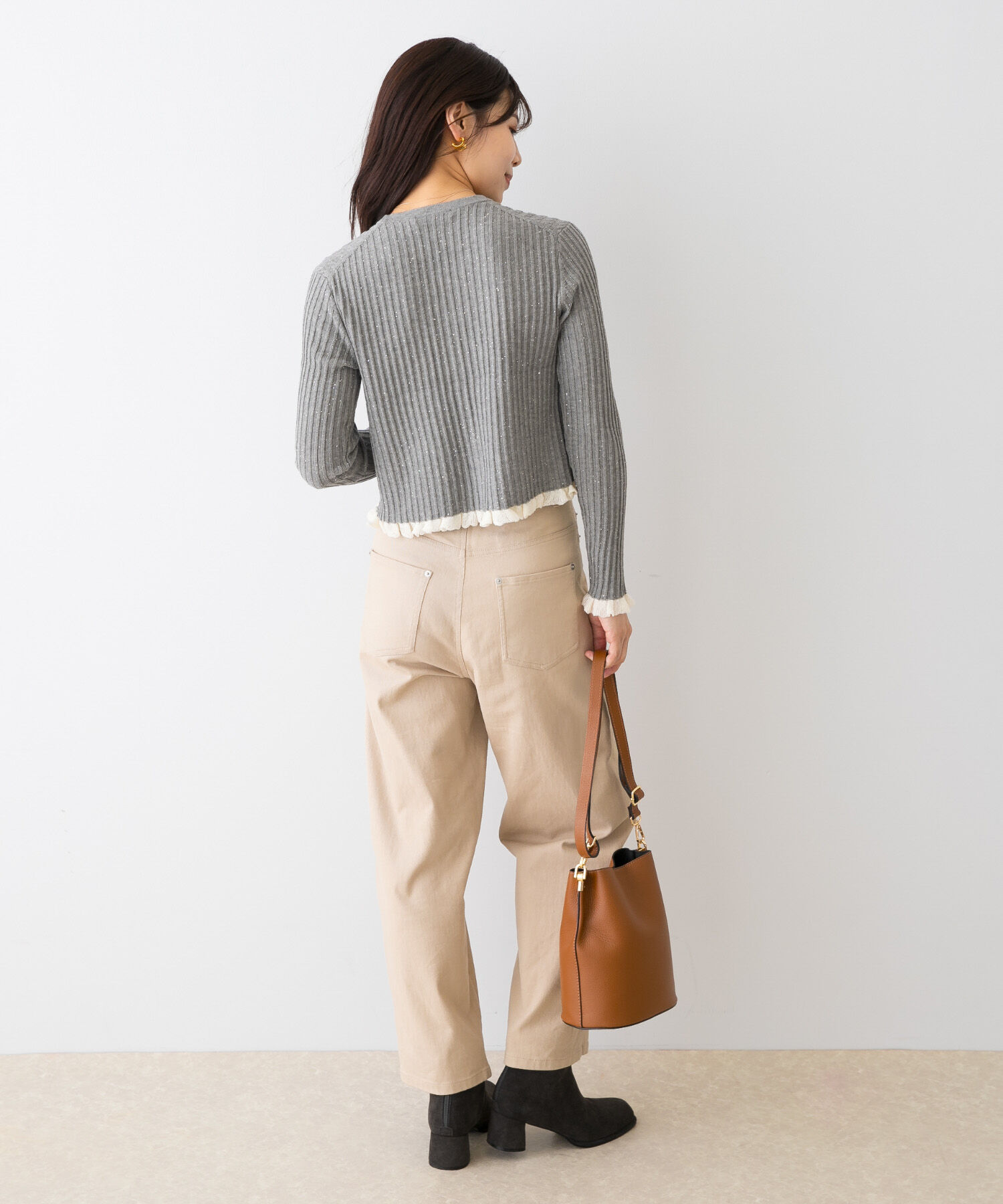 URBAN RESEARCH ROSSO「F by ROSSO　スパンコールフリルリブカーディガン」|カーディガン|