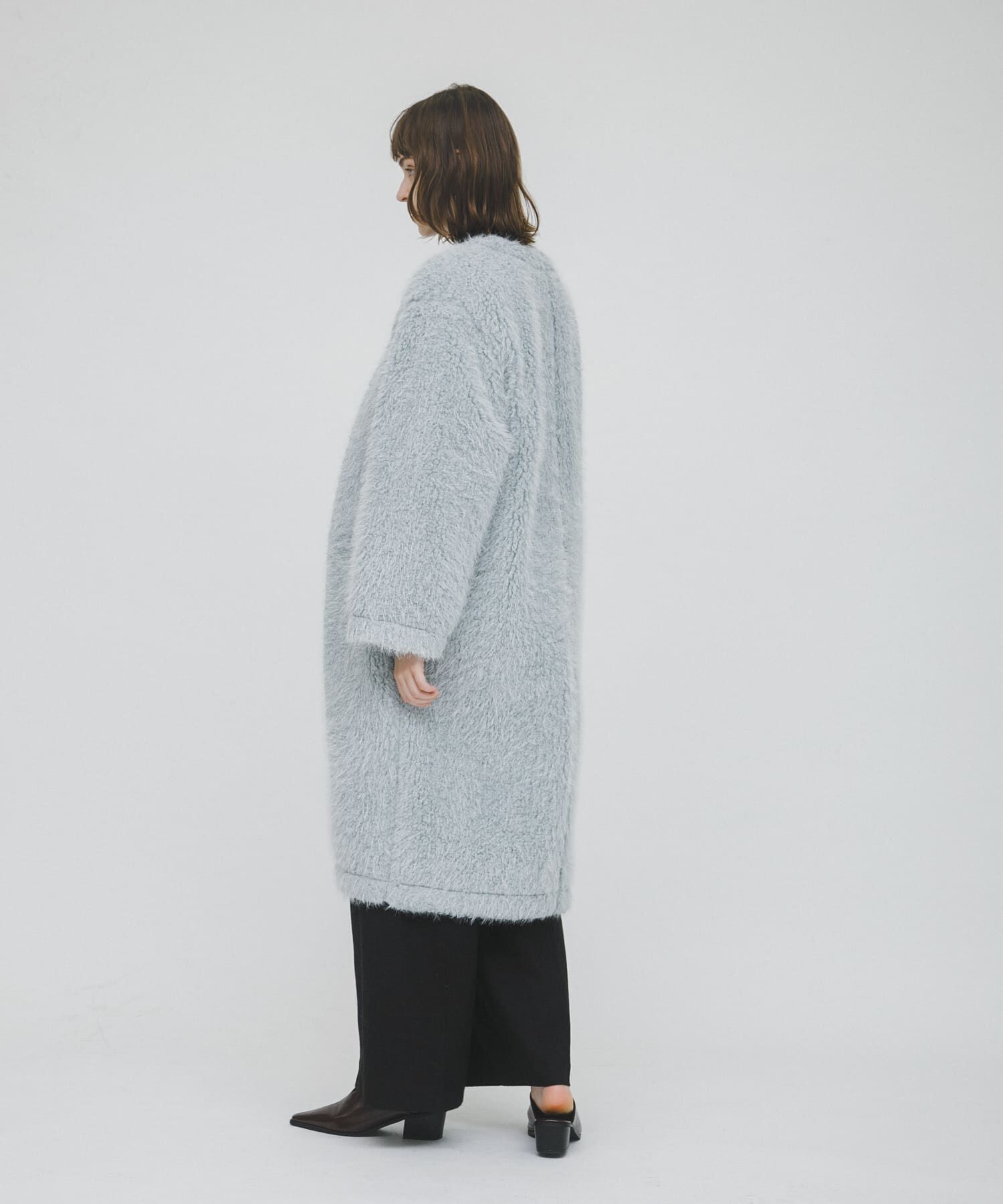 LAATO「long boa coat」|ノーカラーコート|