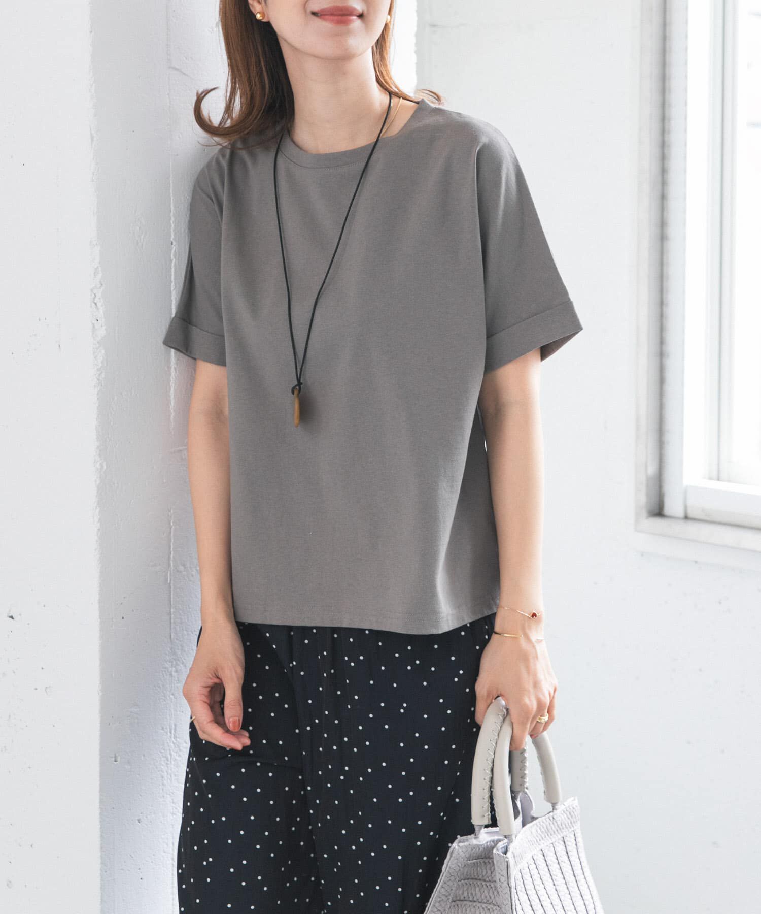 URBAN RESEARCH DOORS「『UR TECH』コットンロールスリーブプルオーバー」|Tシャツ・カットソー|ベージュ系その他