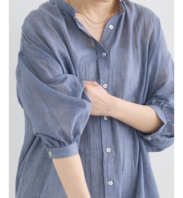 「《WEB限定アイテム》バンドカラーガーゼブラウス」|シャツ・ブラウス|