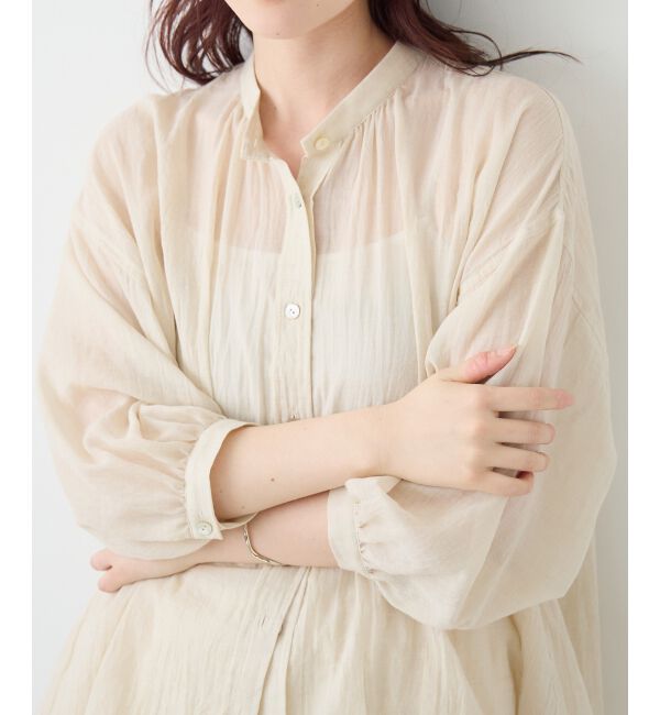  「《WEB限定アイテム》バンドカラーガーゼブラウス」|シャツ・ブラウス|