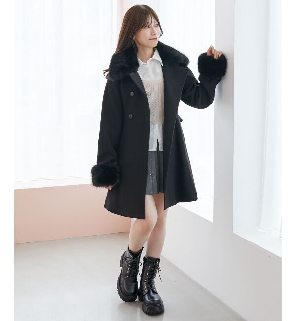  「マルチwayフェイクファーカラーフレアコート」|その他|