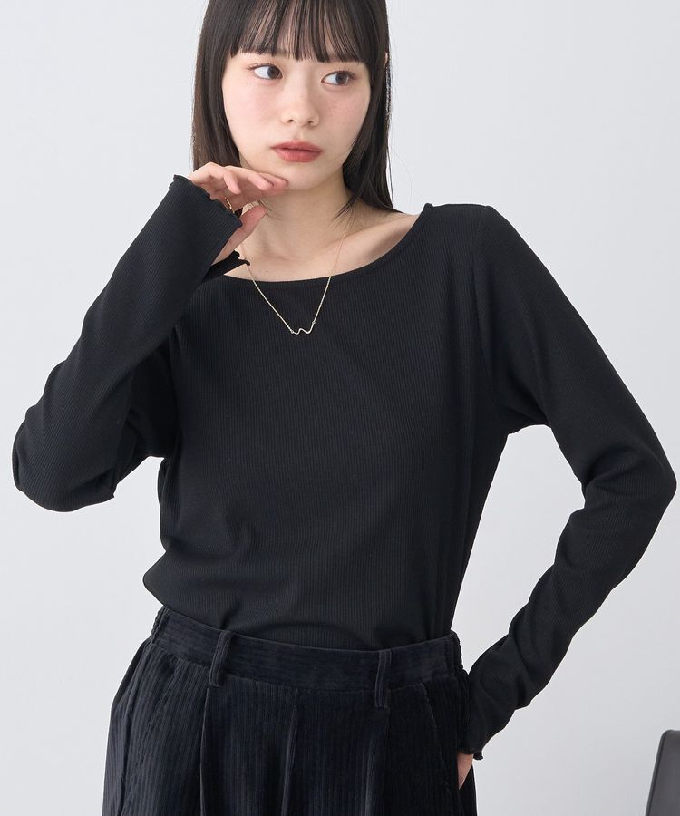 earth music&ecology「ラメテレコボートネックプルオーバー」|Tシャツ・カットソー|Black