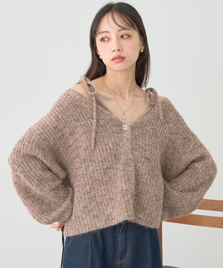 earth music&ecology「SET2点ショートカーディガン＋リボンキャミソール」|カーディガン|