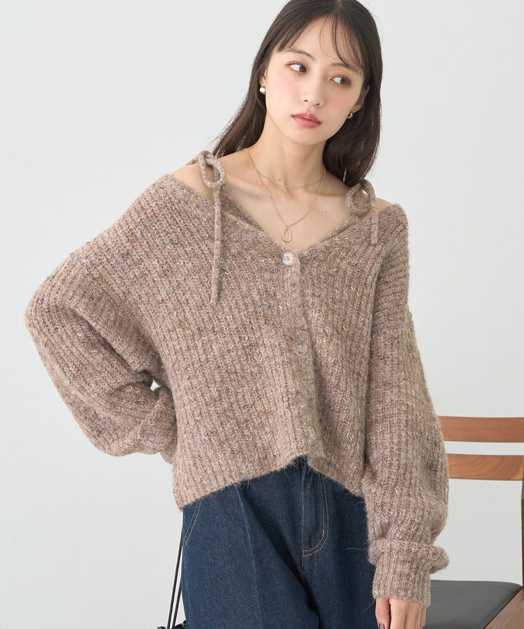 earth music&ecology「SET2点ショートカーディガン＋リボンキャミソール」|カーディガン|