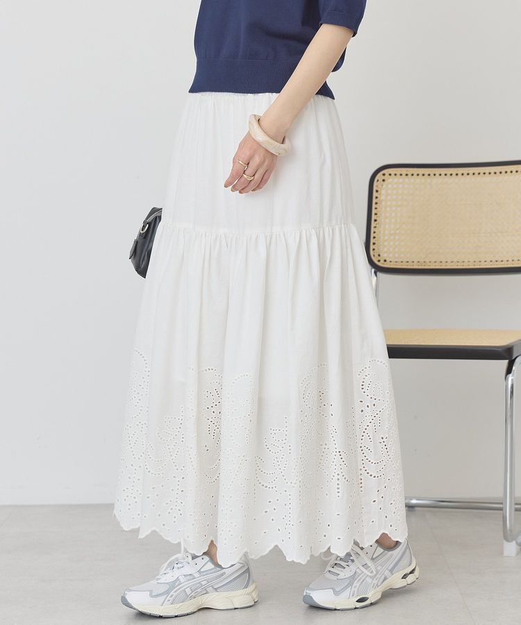 AMERICAN HOLIC「アイレット刺繍ティアードスカート」|フレア|