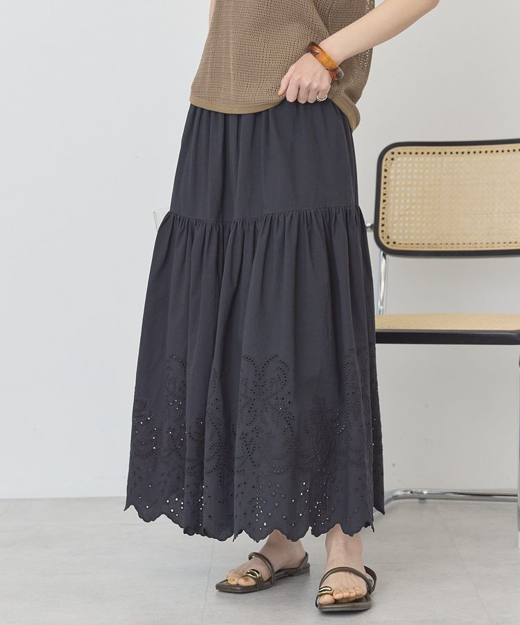 AMERICAN HOLIC「アイレット刺繍ティアードスカート」|フレア|