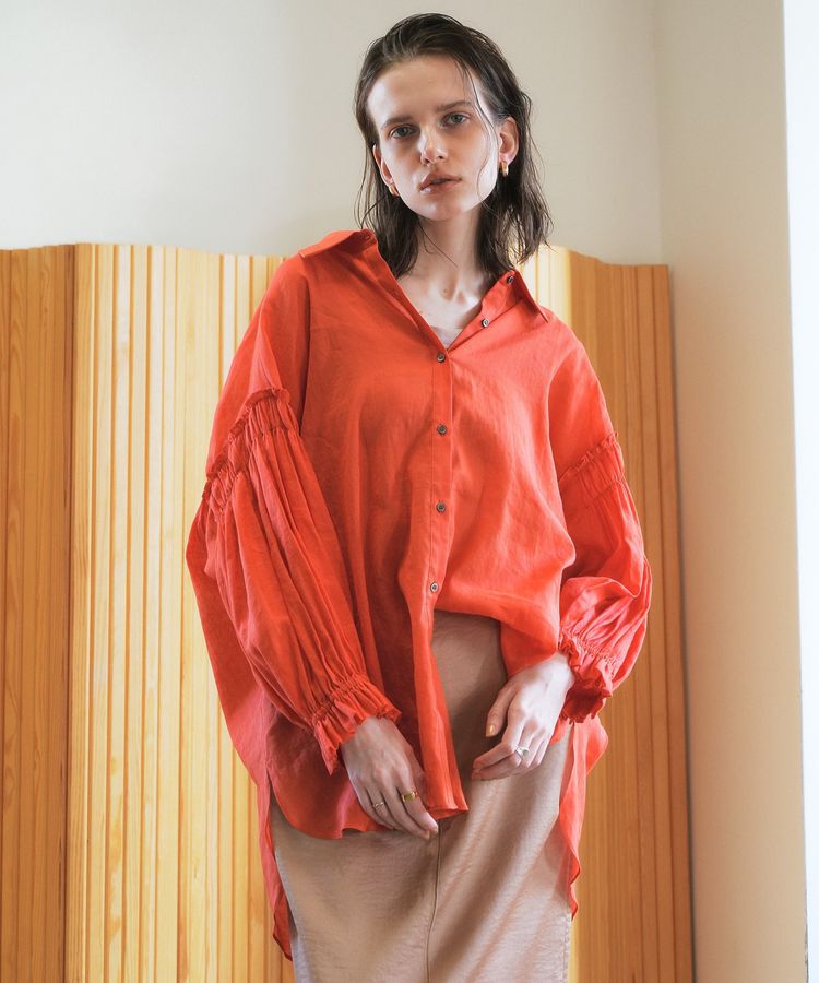 Editt by YECCA VECCA「綿麻シアーボリュームギャザーシャツ」|シャツ・ブラウス|Orange