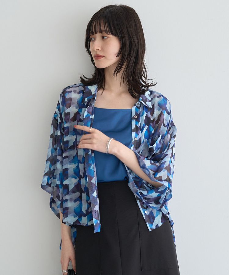 Editt by YECCA VECCA「[2SET]キャミ付きシアージオメ柄シャツ」|シャツ・ブラウス|Blue