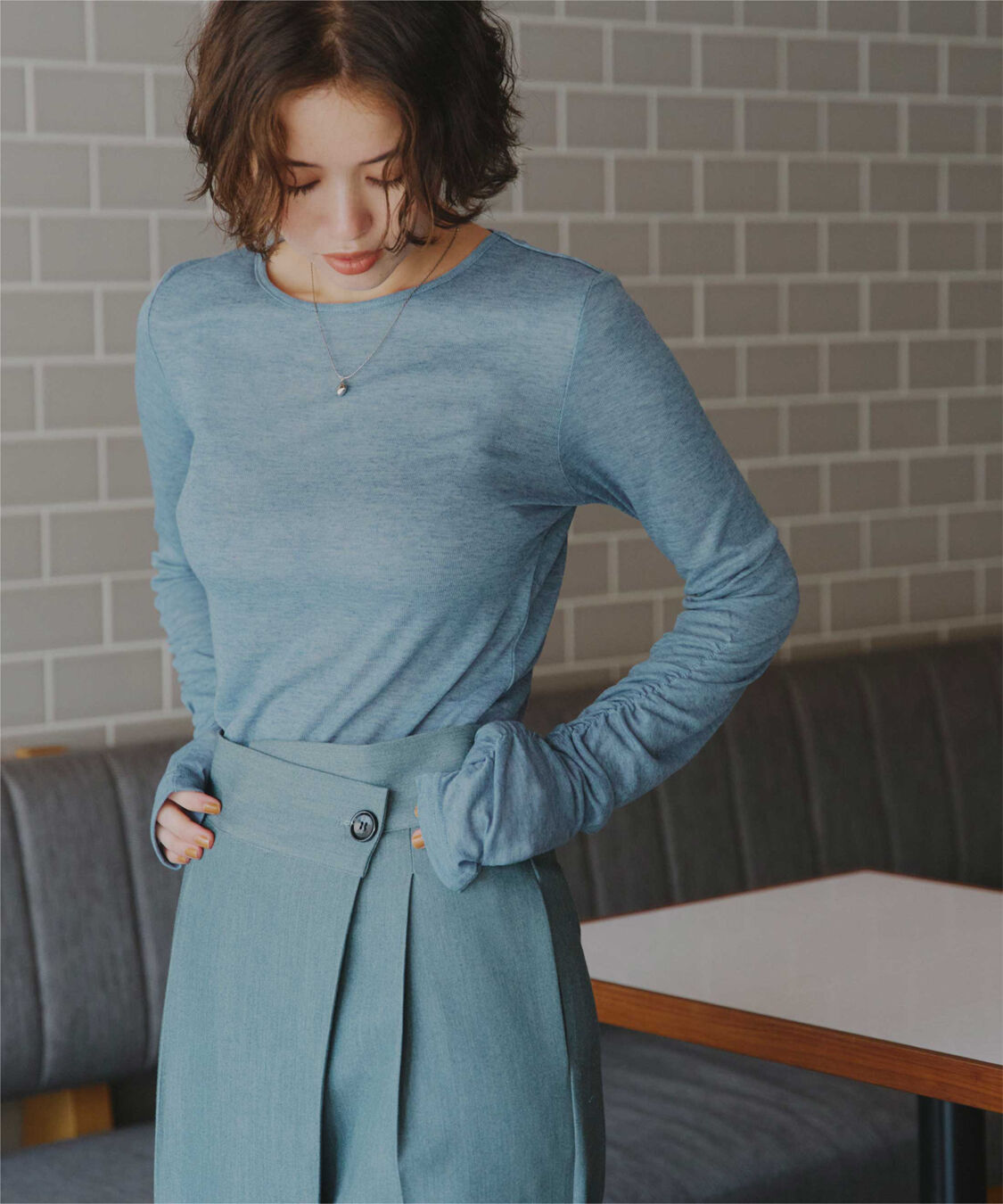 titivate「袖シャーリングシアートップス」|Tシャツ・カットソー|ブルー