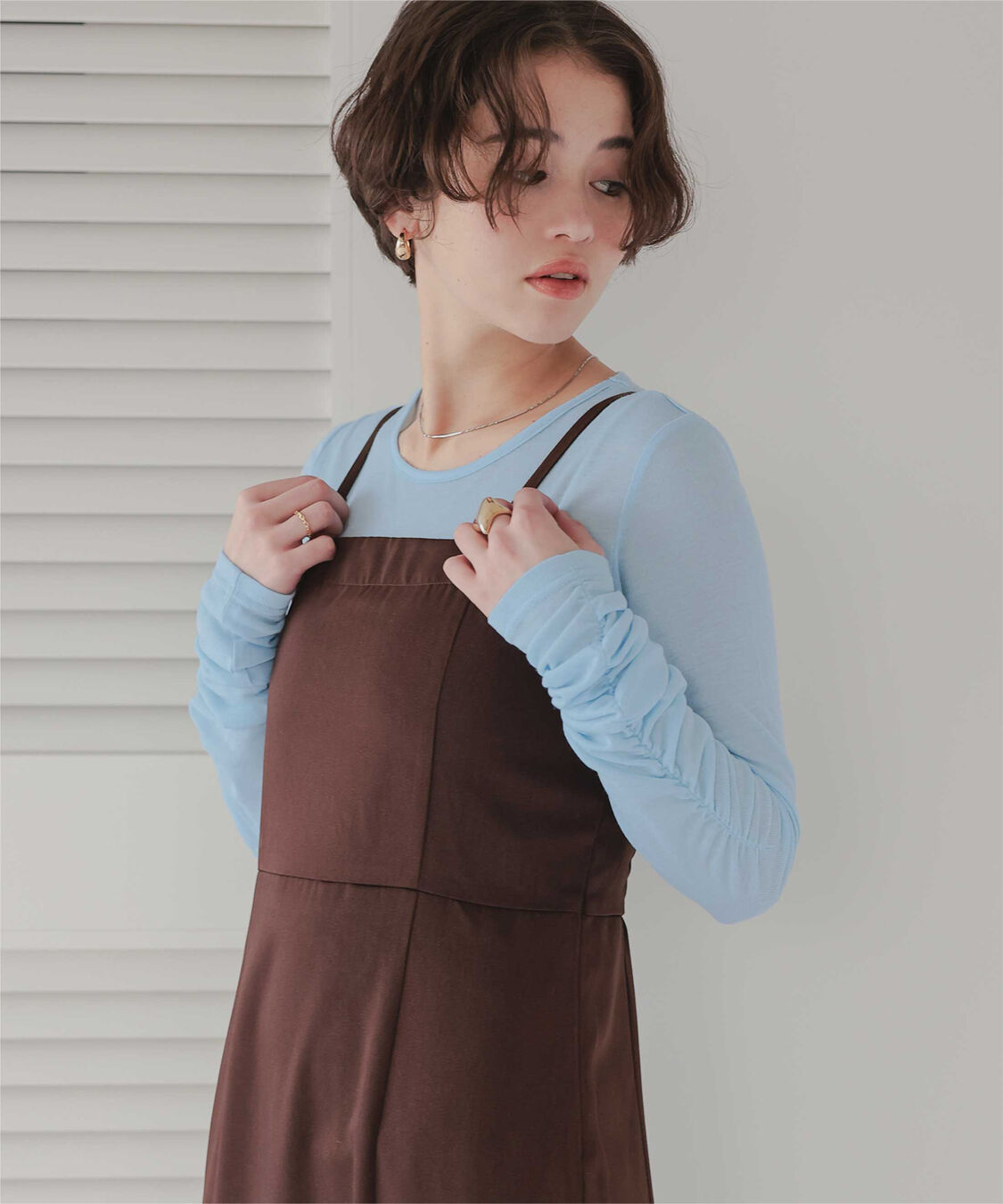titivate「袖シャーリングシアートップス」|Tシャツ・カットソー|ライトブルー