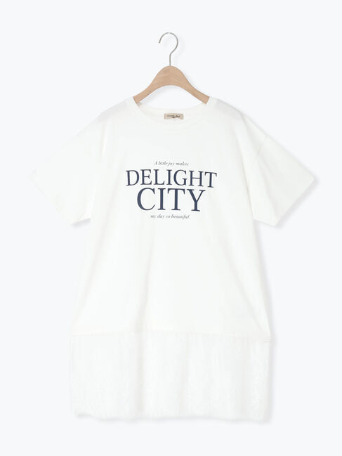 Samansa Mos2「【接触冷感】裾レースロゴプリントチュニック」|Tシャツ・カットソー|オフホワイト