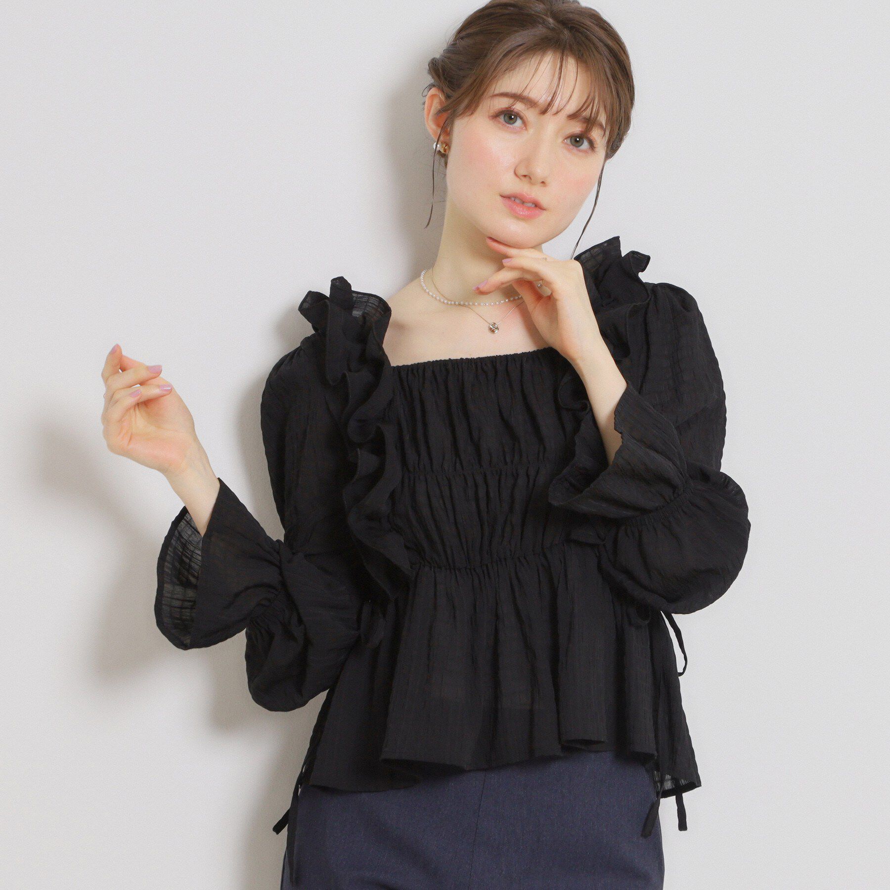 Couture broach「シアーシャーリングブラウス」|シャツ・ブラウス|ブラック(019)