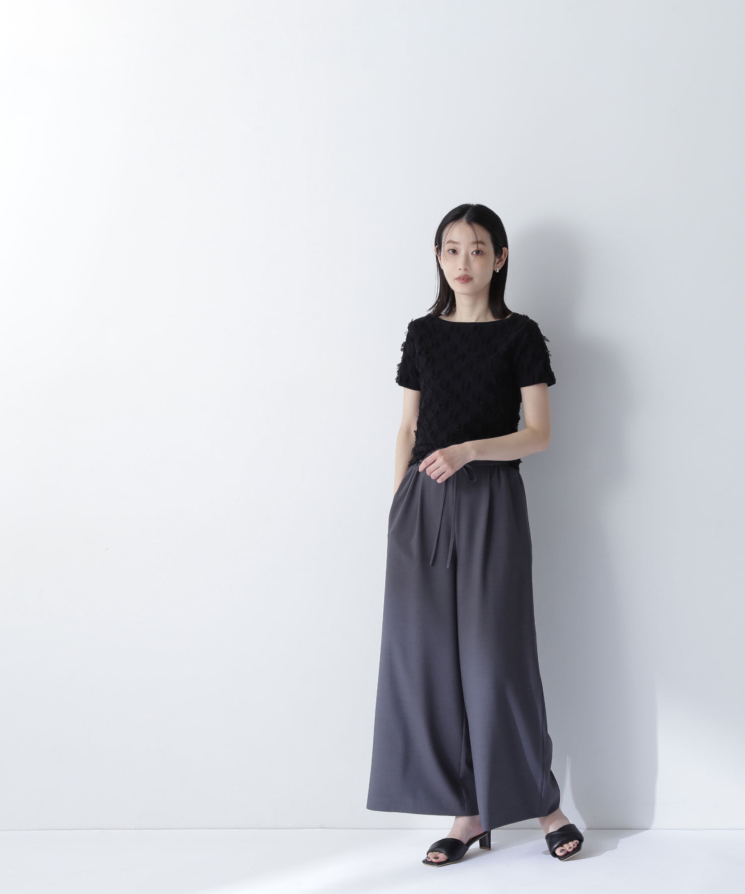  「リネンライクリボンイージーワイドパンツ」|その他|