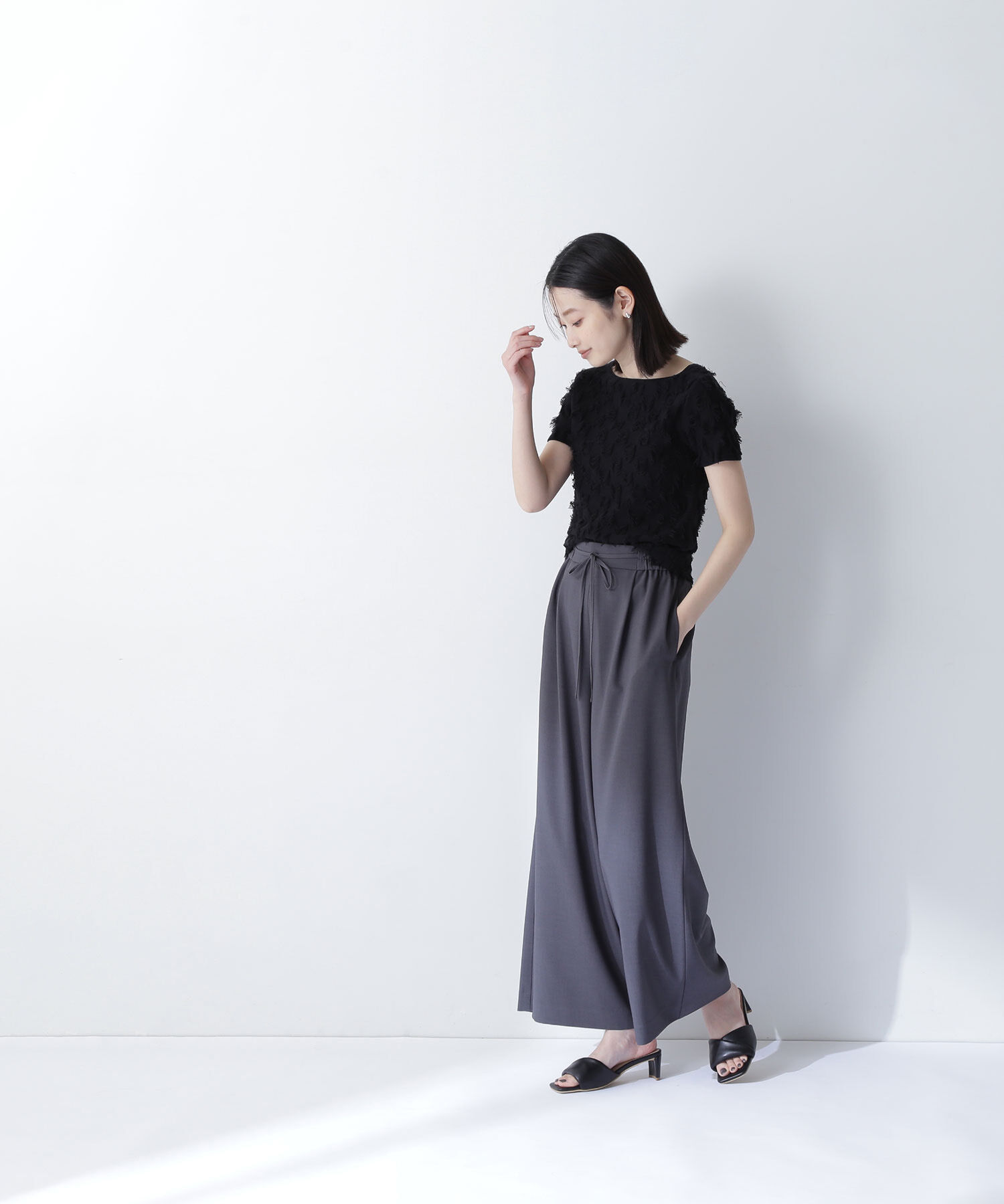  「リネンライクリボンイージーワイドパンツ」|その他|