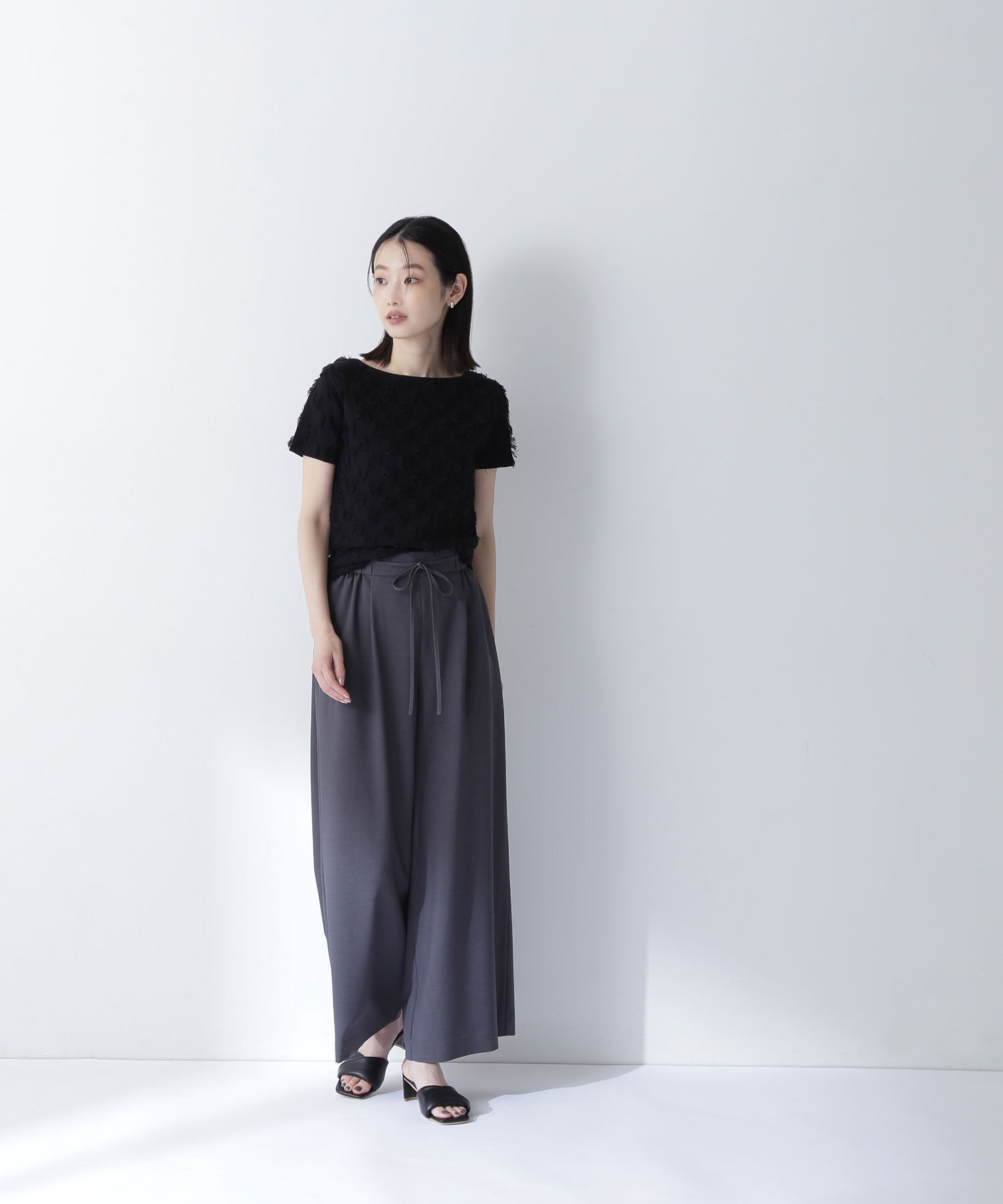  「リネンライクリボンイージーワイドパンツ」|その他|