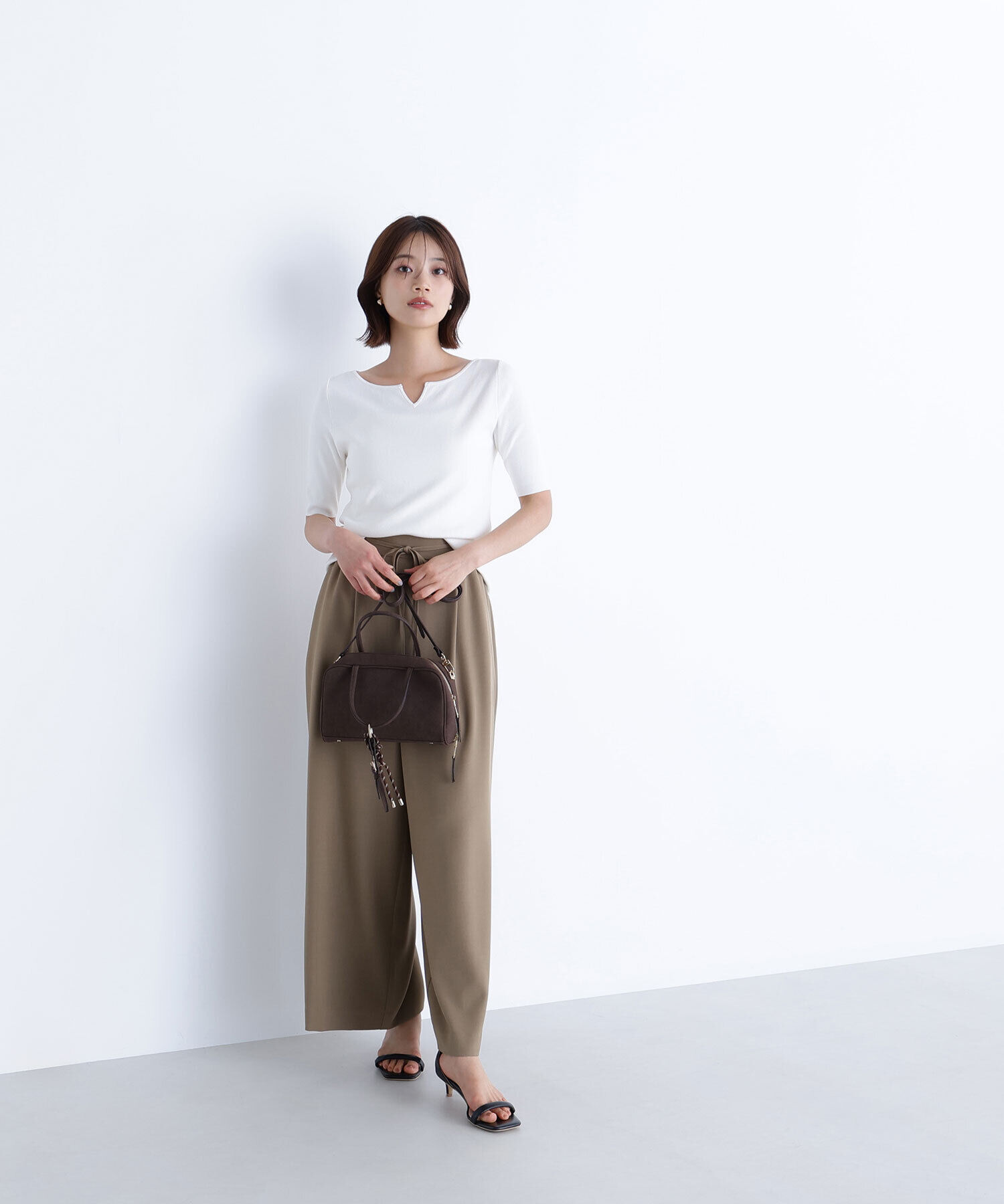  「リネンライクリボンイージーワイドパンツ」|その他|