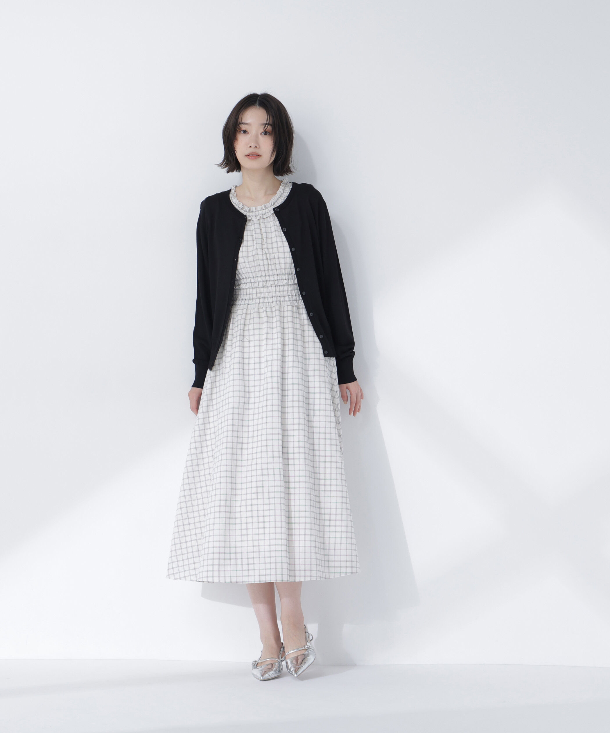  「チェックシャーリングワンピース」|ワンピース|