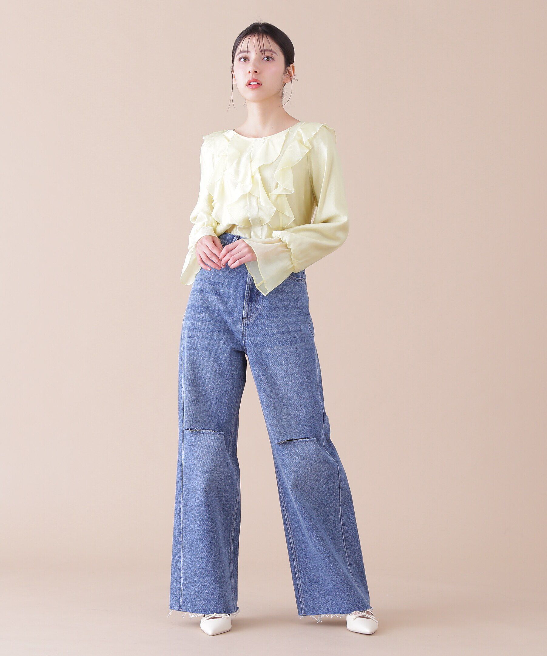  「ダメージデニムスリットワイドパンツ」|その他|