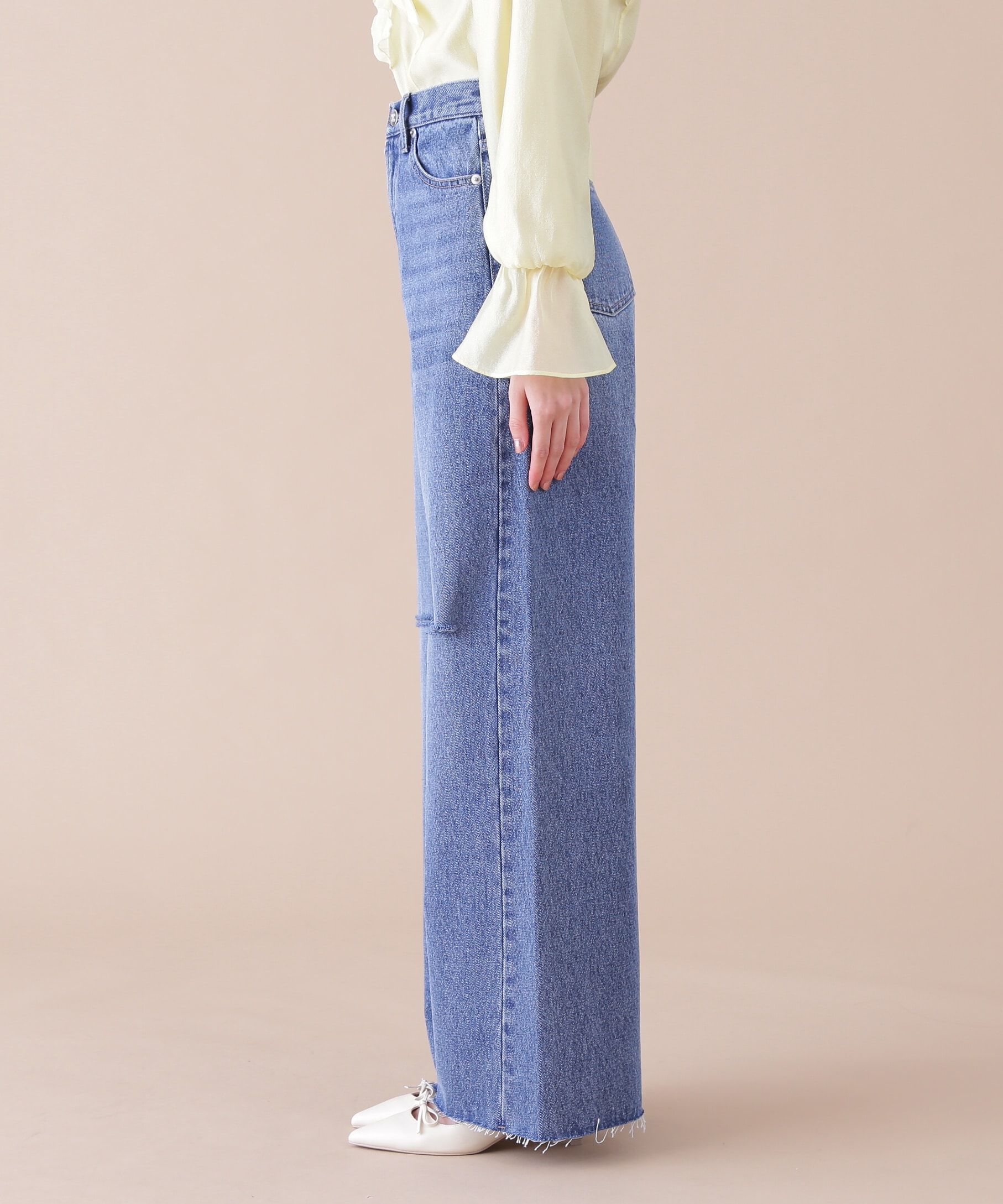  「ダメージデニムスリットワイドパンツ」|その他|