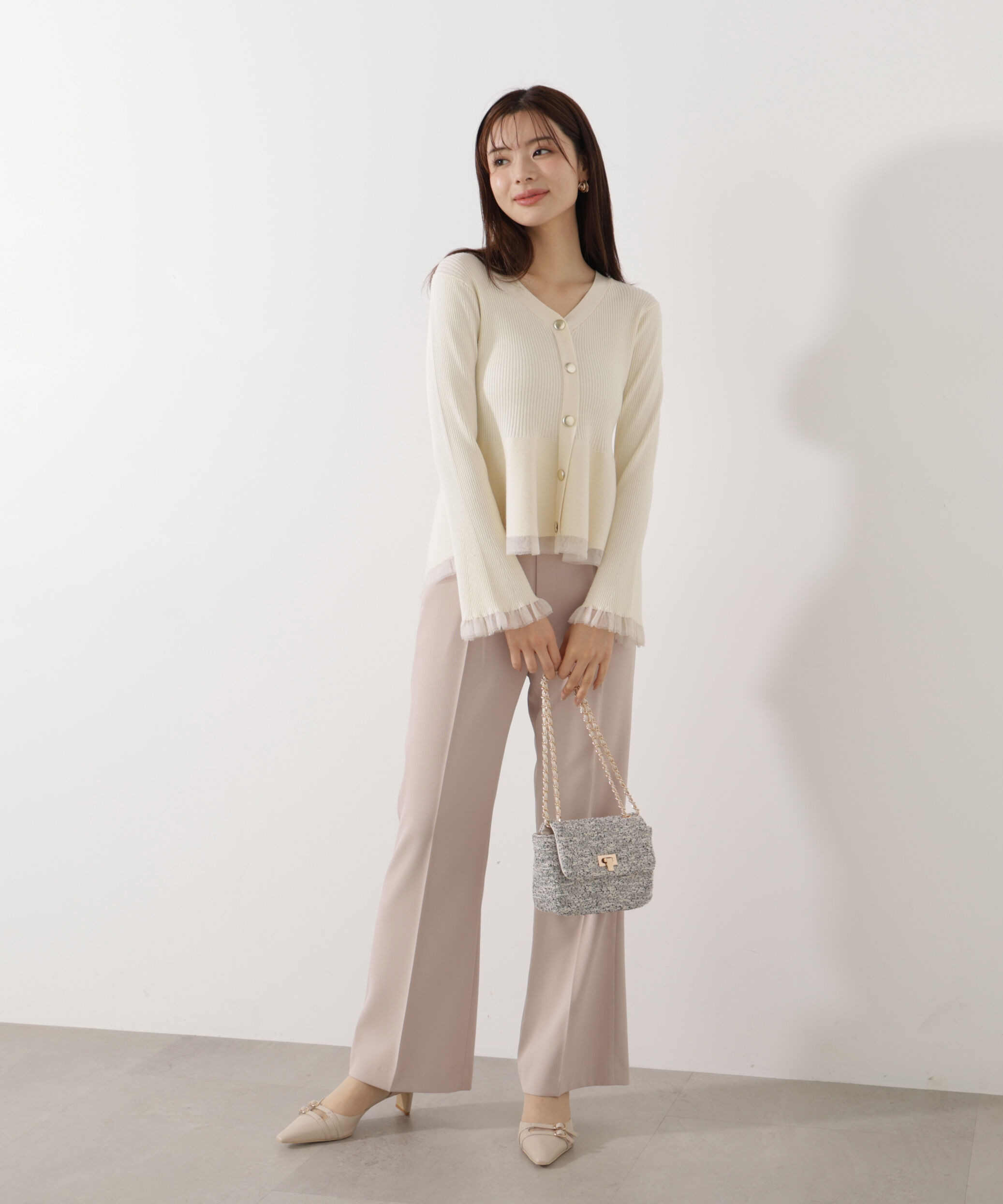 PROPORTION BODY DRESSING「シアー切替ペプラムニット　26SS」|ニット・セーター|