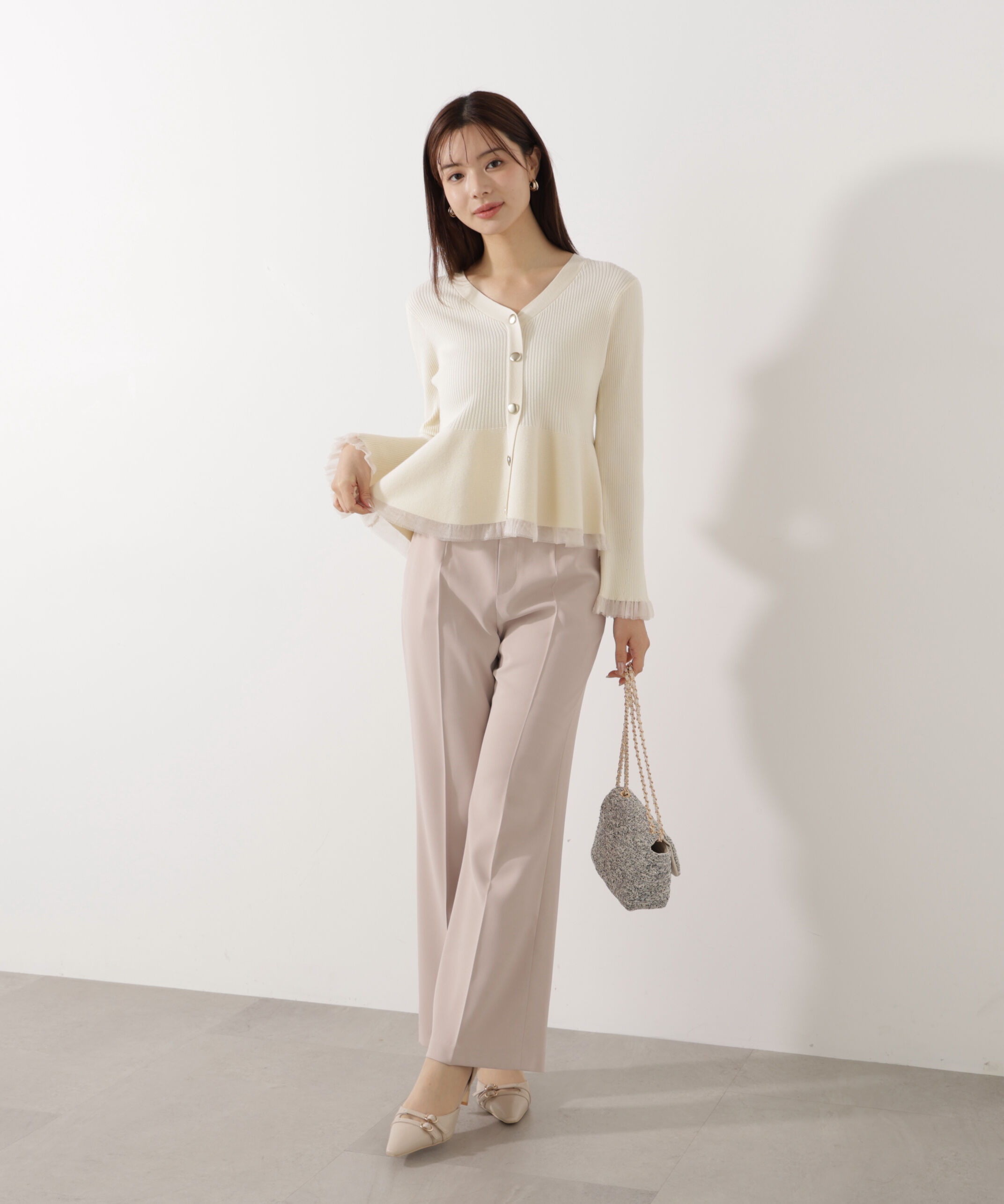 PROPORTION BODY DRESSING「シアー切替ペプラムニット　26SS」|ニット・セーター|