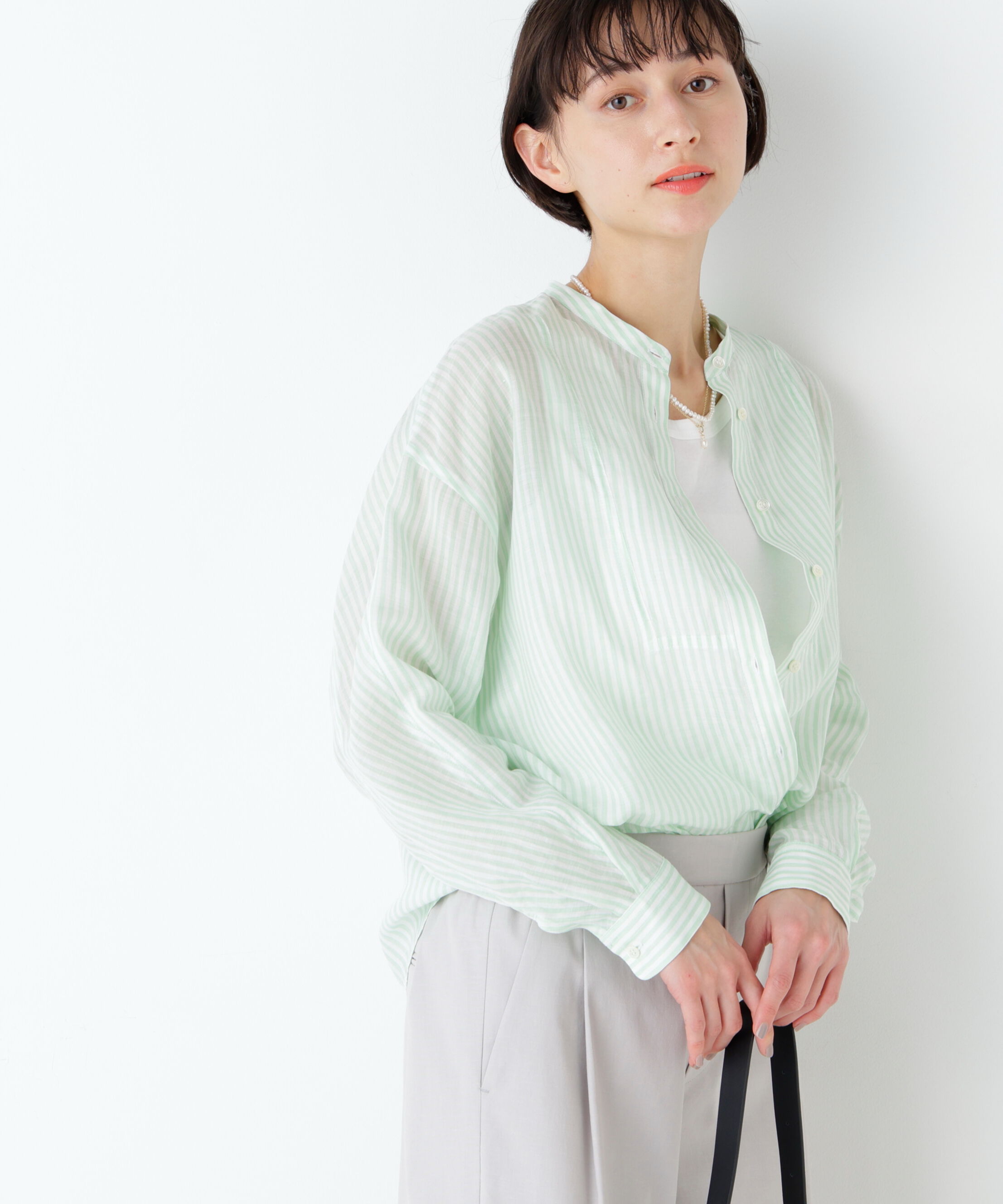  「《名品 / 洗える》ラミーボザムシャツストライプブラウス」|シャツ・ブラウス|
