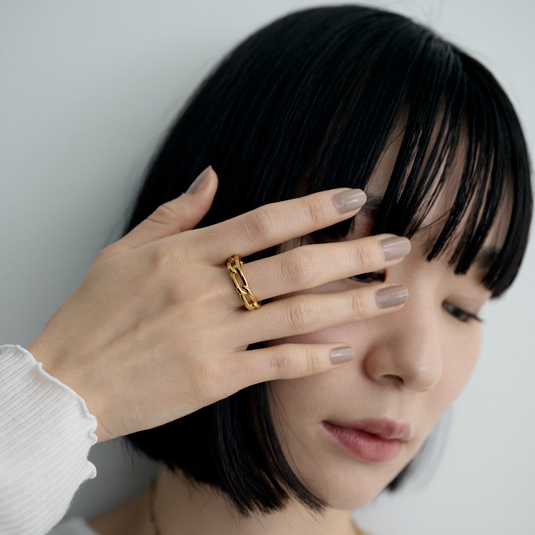 COCOSHNIK ONKITSCH「シルバー ロングカーブチェーンモチーフリング（16号、18号） GP」|リング|