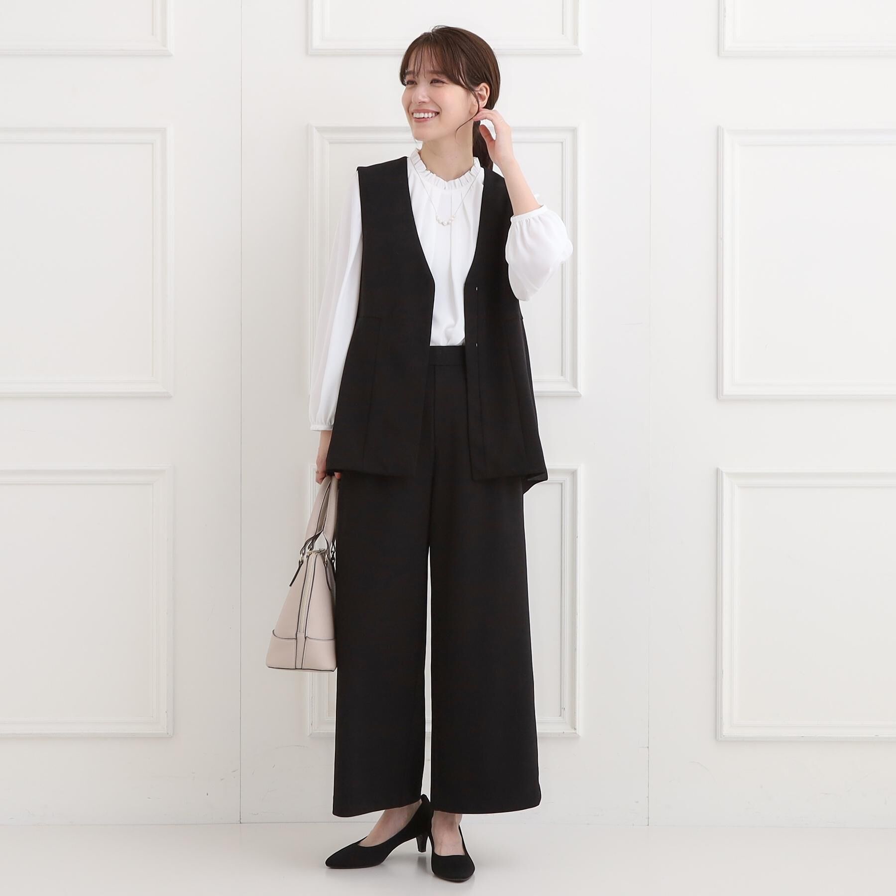 SHOO･LA･RUE「【洗濯機可/セットアップ可/S-3L】きちんと楽に。カットジョーゼットワイドパンツ」|その他|
