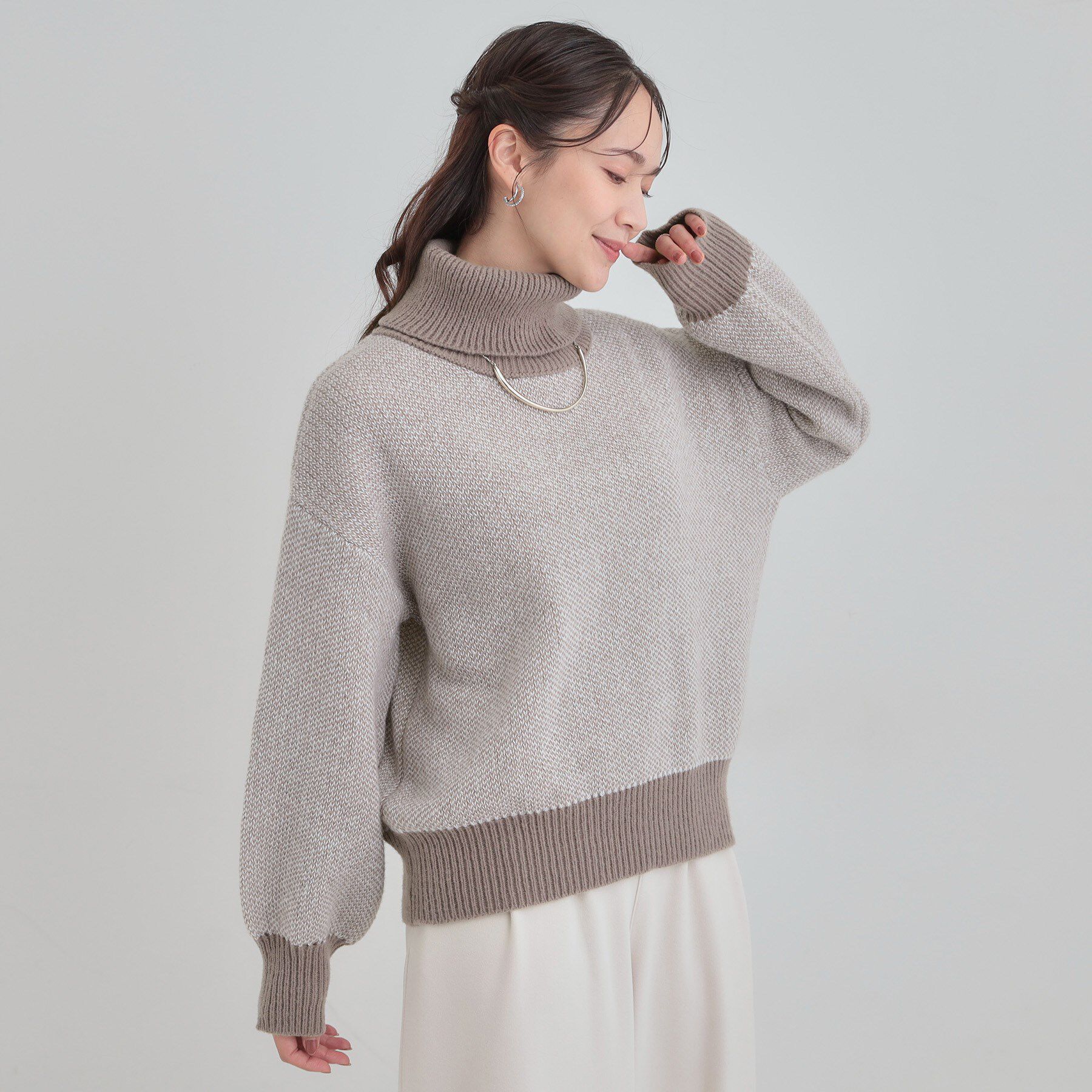 SHOO･LA･RUE「【S-LL/高レビュー】さりげないラメ感 配色ジャカード タートルネックニット」|ニット・セーター|