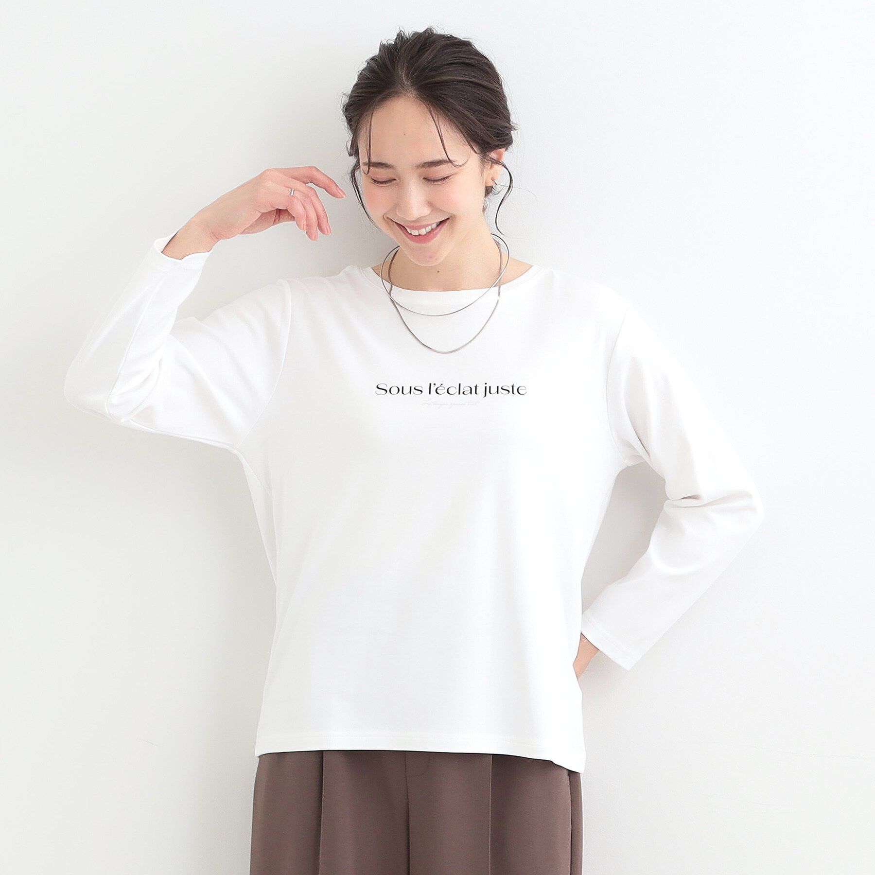 SHOO･LA･RUE「【ひんやり/UV/抗菌防臭】小さめロゴの大人スムースロンT」|Tシャツ・カットソー|