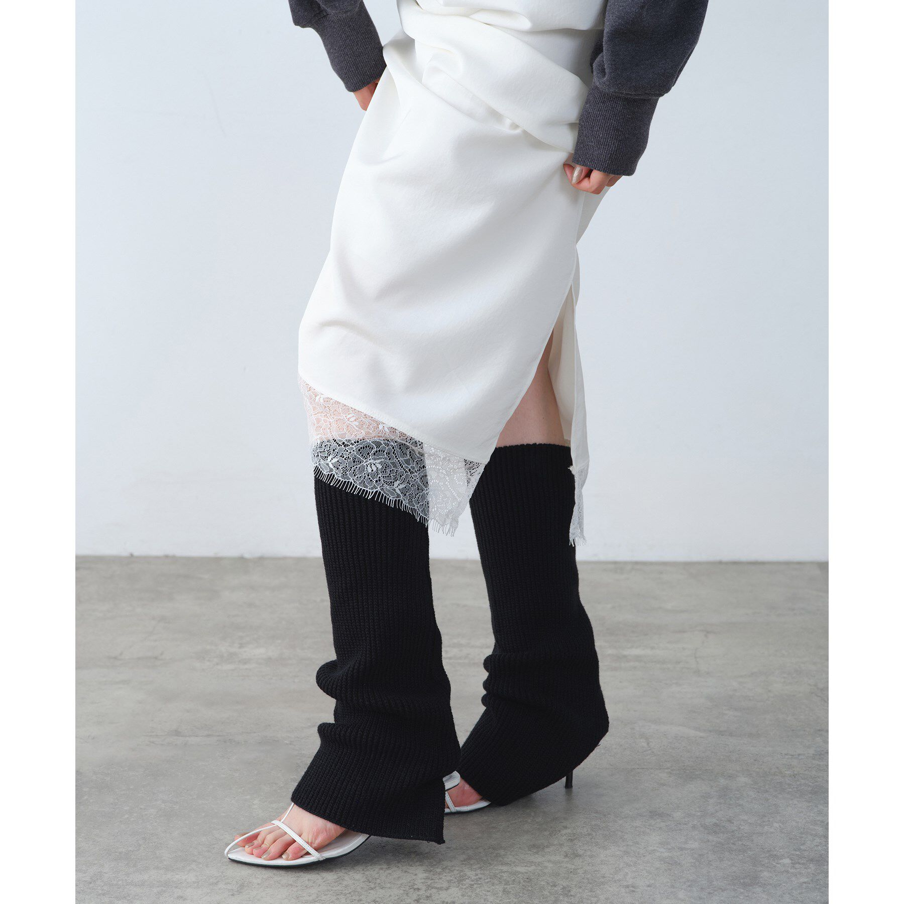 CODE A「piedi nudi｜rib knit leg warmer」|レッグウォーマー|ブラック(019)
