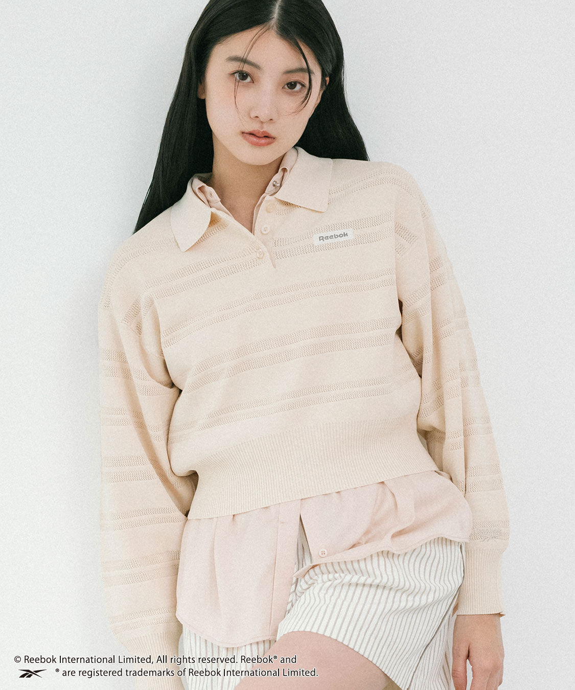 COCO DEAL「《COCO DEAL/Reebok》メッシュボーダーポロニット」|ポロシャツ|ベージュ