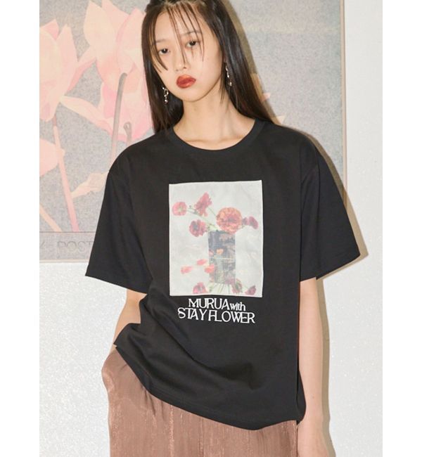MURUA「【MURUA&times;STAYFLOWER】フォトチュールTシャツ」|Tシャツ・カットソー|ブラック