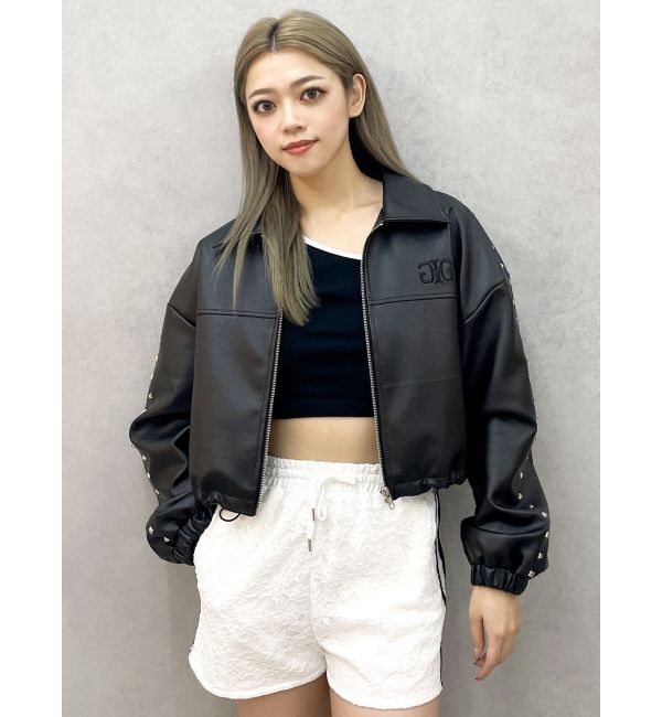 GYDA「Sleeve Studs フェイクレザージャケット」|ライダースジャケット|