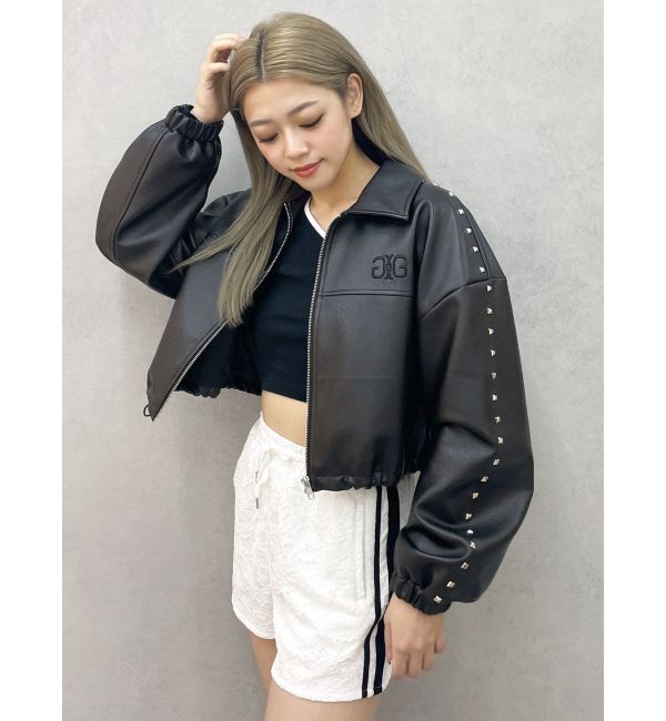 GYDA「Sleeve Studs フェイクレザージャケット」|ライダースジャケット|