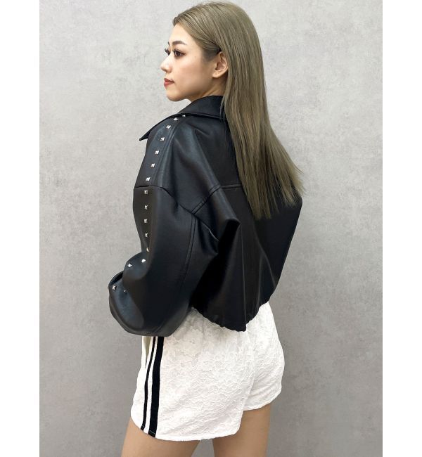 GYDA「Sleeve Studs フェイクレザージャケット」|ライダースジャケット|