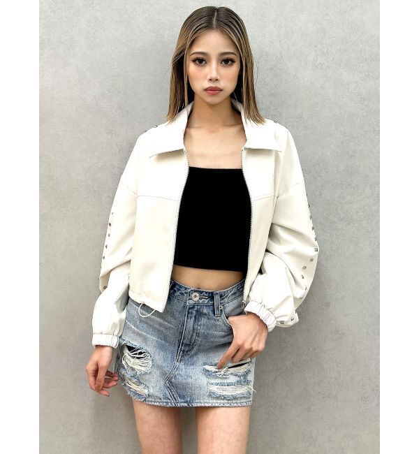 GYDA「Sleeve Studs フェイクレザージャケット」|ライダースジャケット|