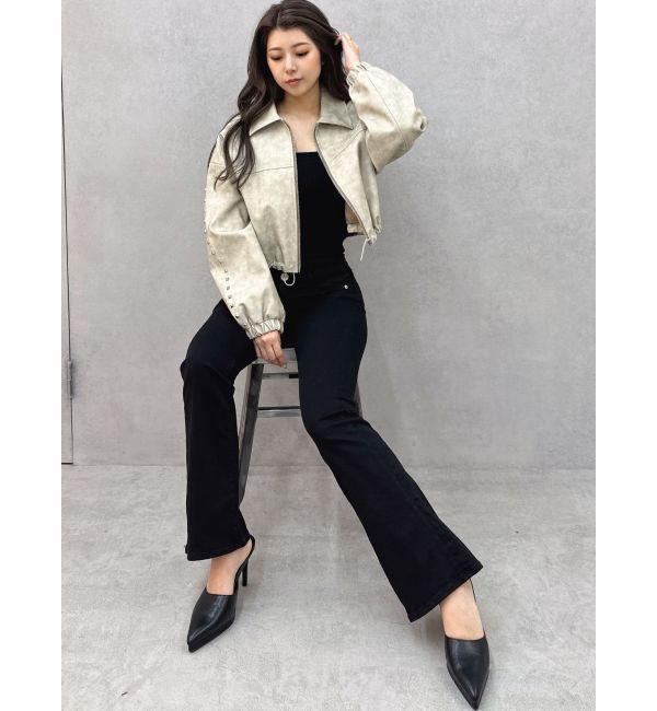 GYDA「Sleeve Studs フェイクレザージャケット」|ライダースジャケット|