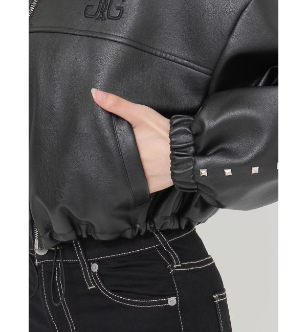 GYDA「Sleeve Studs フェイクレザージャケット」|ライダースジャケット|