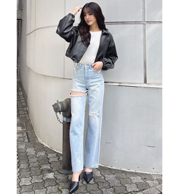 GYDA「Sleeve Studs フェイクレザージャケット」|ライダースジャケット|