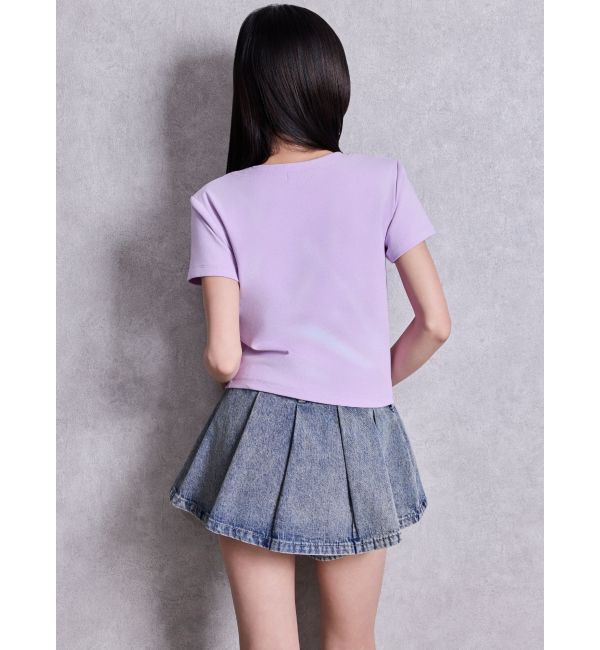 GYDA「ハイウエストレイヤードプリーツスカートライクデニムショートパンツ」|スカート|