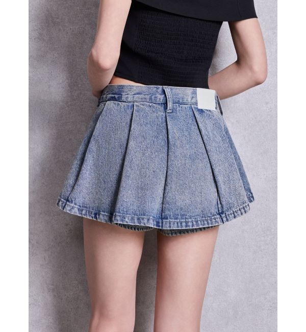GYDA「ハイウエストレイヤードプリーツスカートライクデニムショートパンツ」|スカート|
